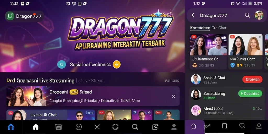 Antarmuka utama DRAGON777 yang menyoroti fitur Live Streaming.