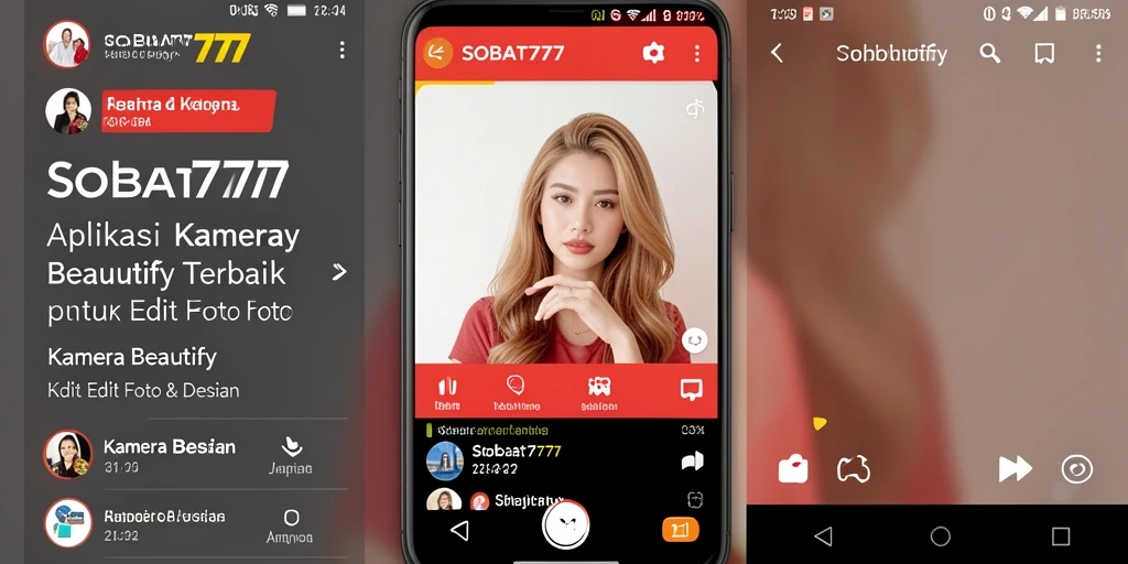 Screenshot SOBAT777 menampilkan antarmuka pengguna aplikasi Kamera Beautify yang modern.